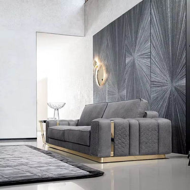 Dallas Luxury Modern Sofas in Plush Dark Grey Velvet with Elegant Gold Accents - UK Luxury Furniture